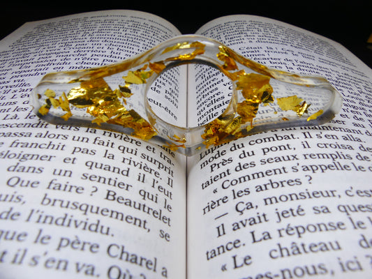 Bague de lecture V2 transparente/feuilles d'or dorées