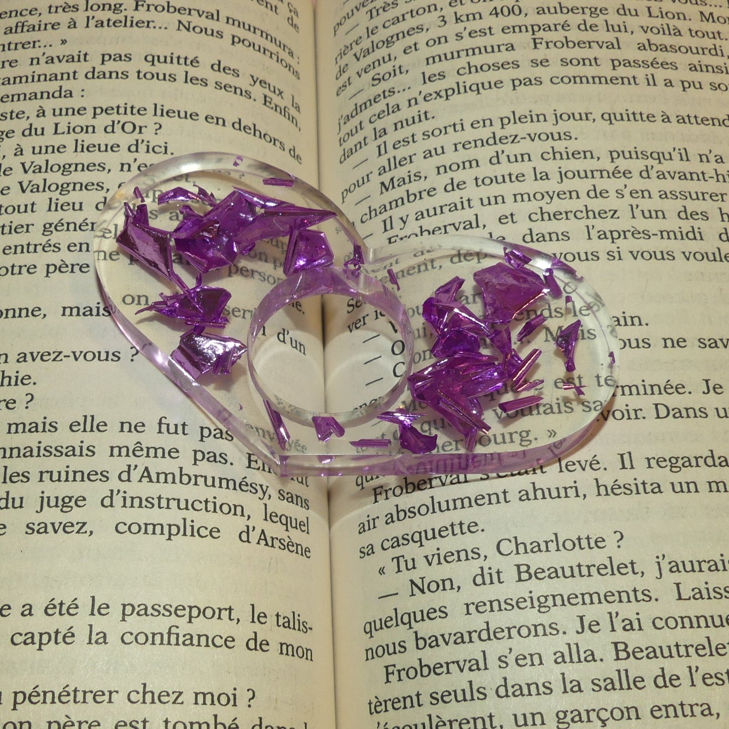 Bague de lecture V4 feuilles d'or violette