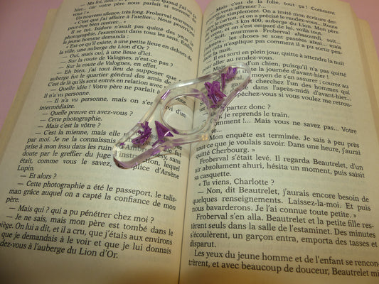 Bague de lecture V2 transparente/feuilles d'or violettes