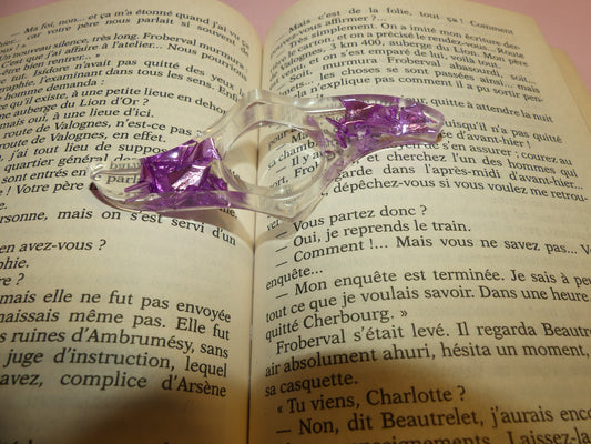 Bague de lecture V1 feuilles d'or violette