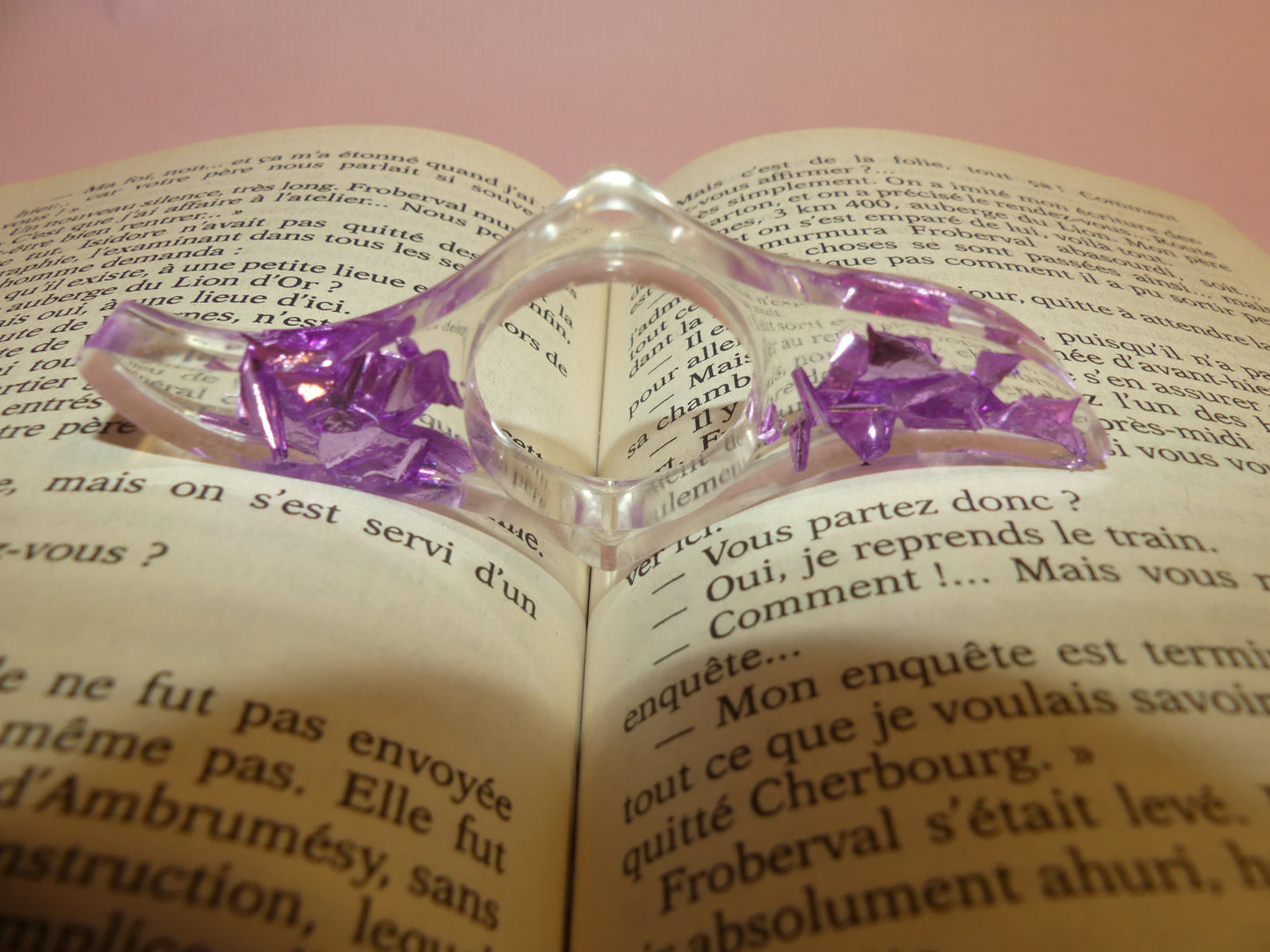 Bague de lecture V1 feuilles d'or violette