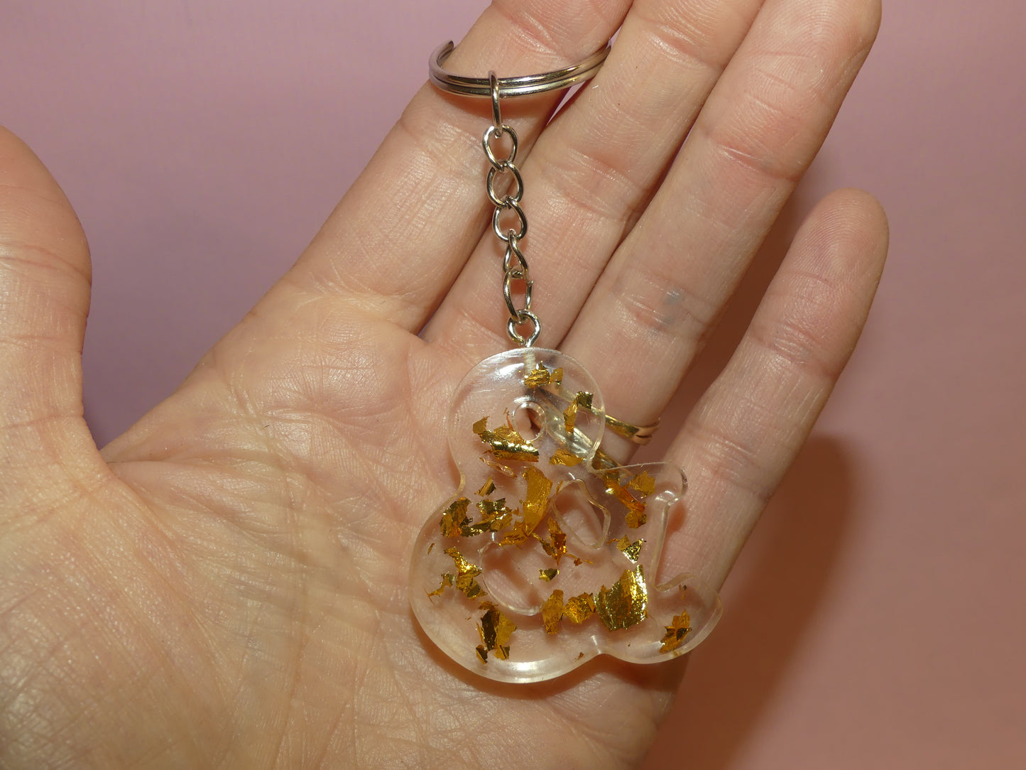 Porte-clefs esperluette transparent/feuille d'or dorées