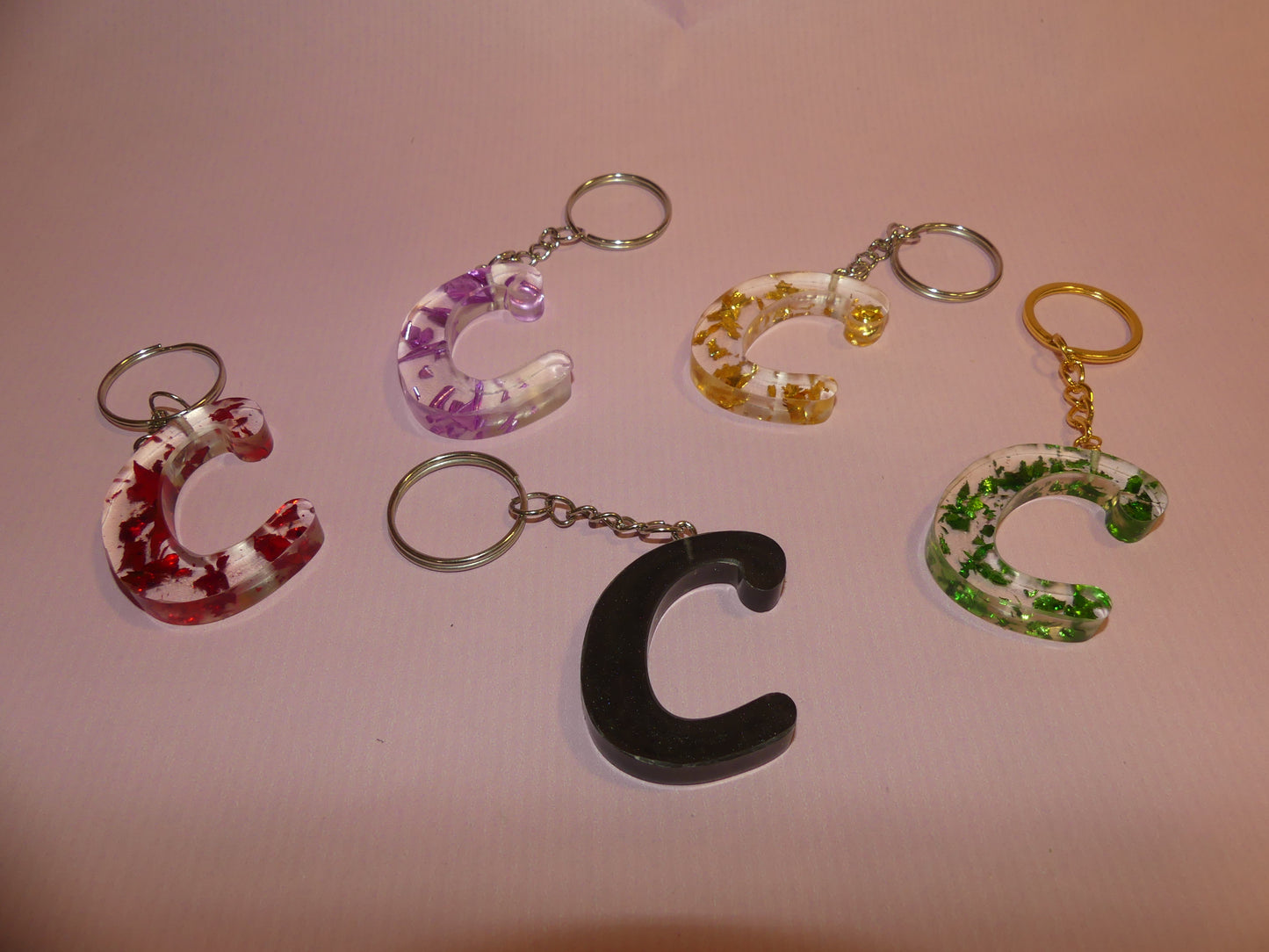 Porte-clefs Alphabet C transparent /feuilles d'or dorées