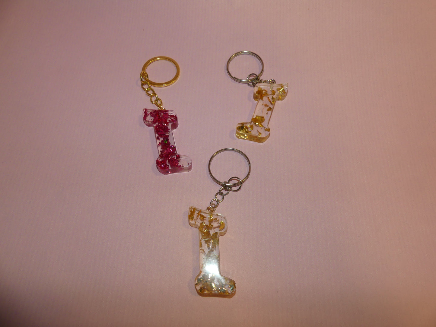 Porte-clefs Alphabet I transparent/feuilles d'or roses