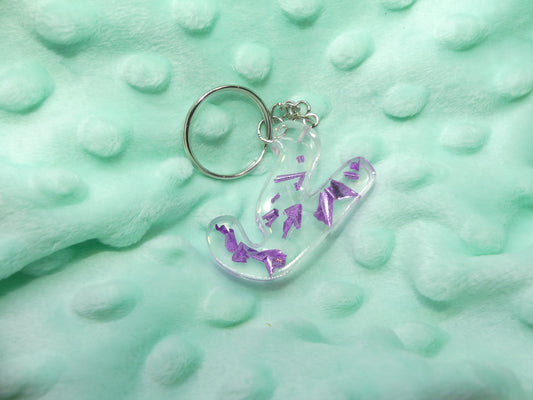 Porte-clefs Alphabet Y transparent/feuilles d'or violettes