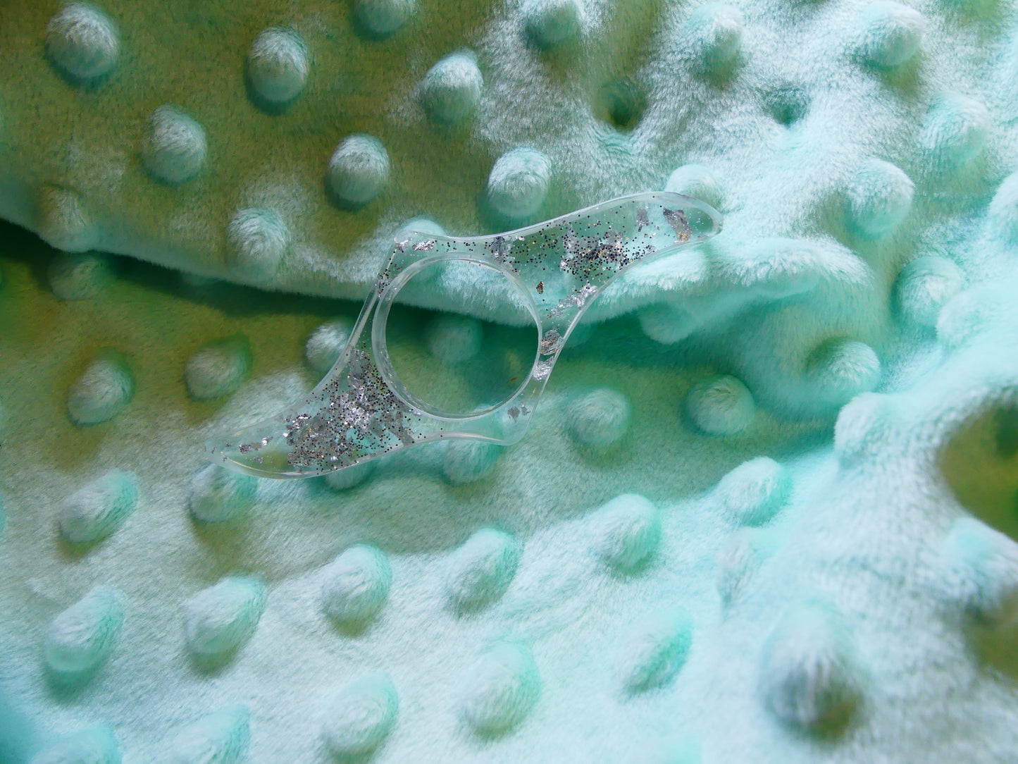 Bague de lecture V1  transparent/feuilles d'or grises/paillettes