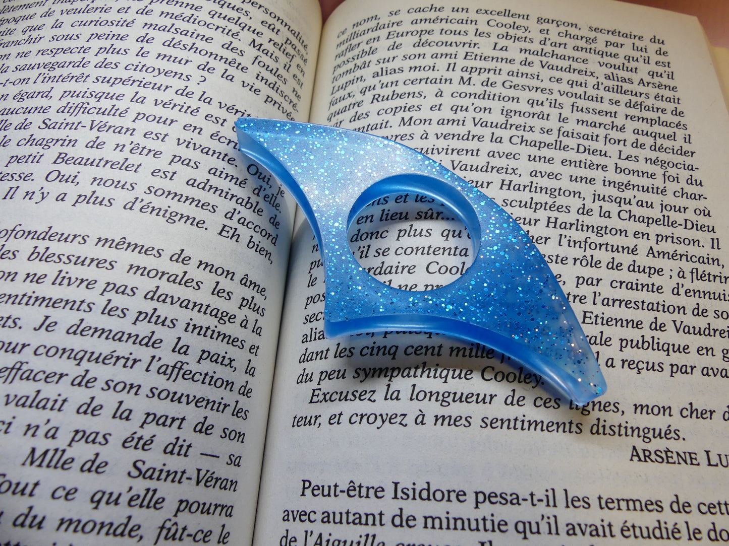 Bague de lecture  V3 bleu/transparent/paillettes