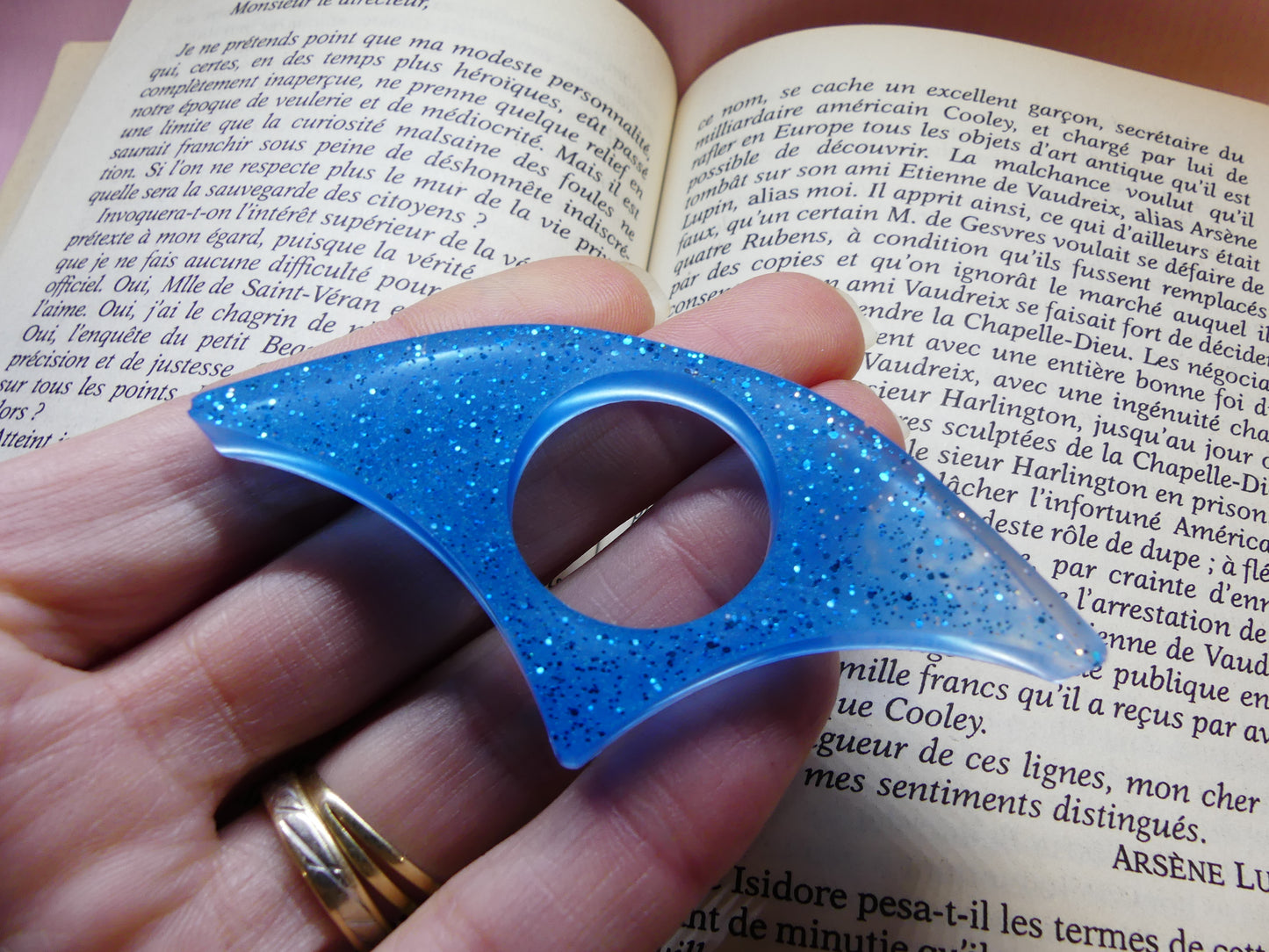 Bague de lecture  V3 bleu/transparent/paillettes