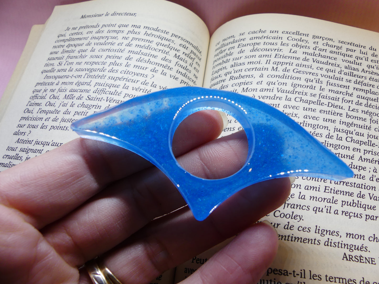 Bague de lecture  V3 bleu/transparent/paillettes