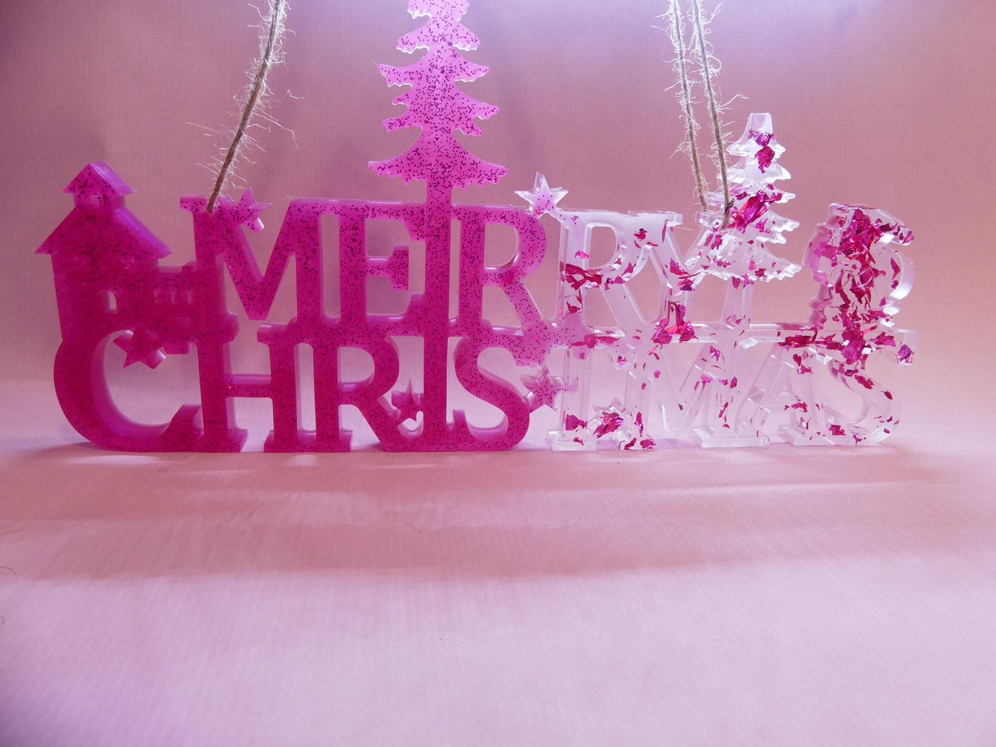 Accroche murale "Merry Christmas"  transparent feuilles d'or roses