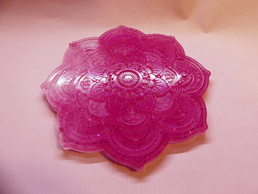 Dessous de verre "Mandala" transparent feuilles d'or roses