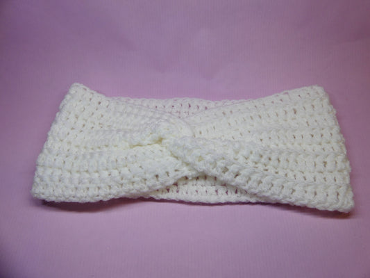 Bandeau cache oreilles en crochet blanc