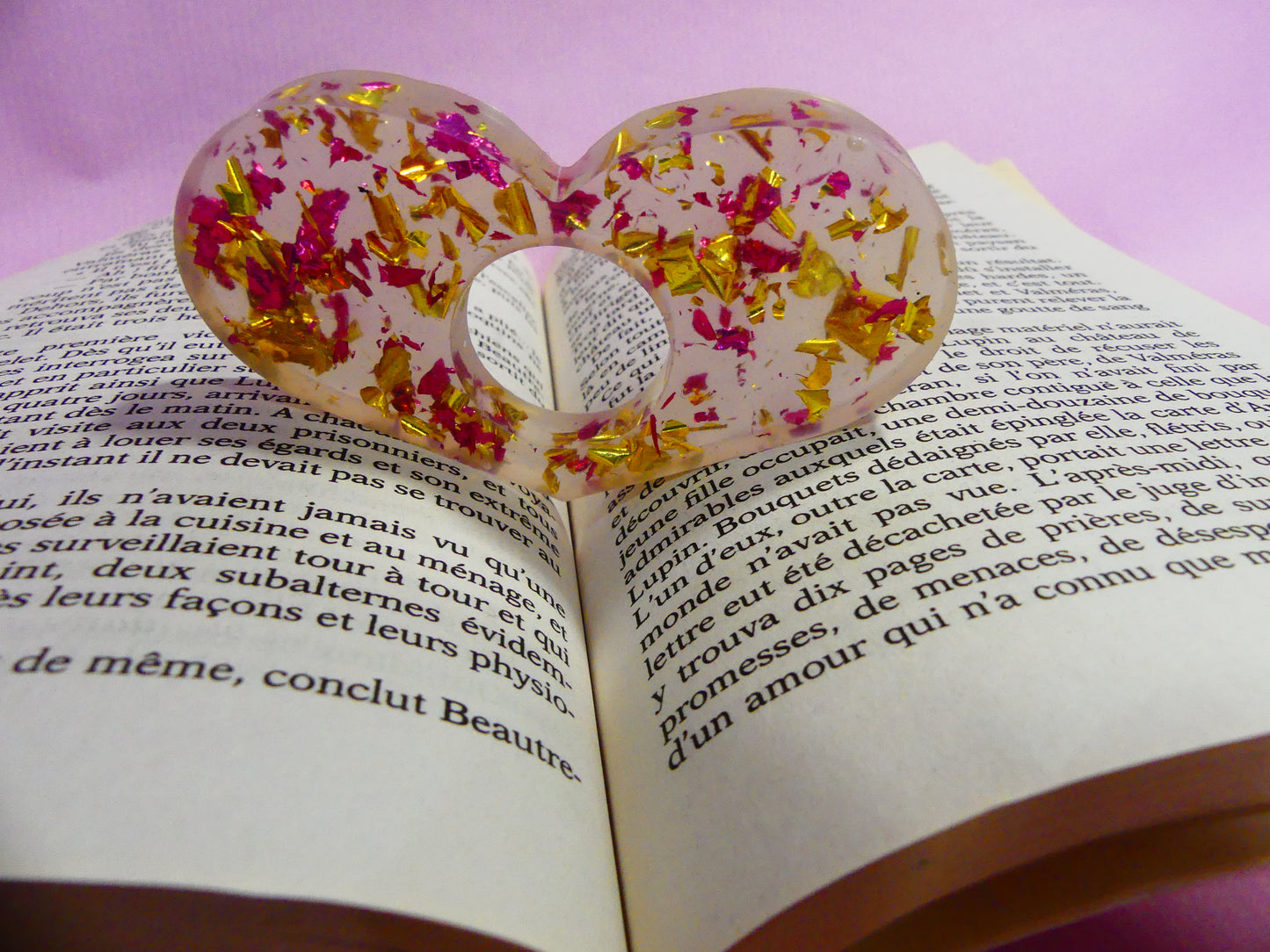 Bague de lecture V4 cœur transparent/rose/or