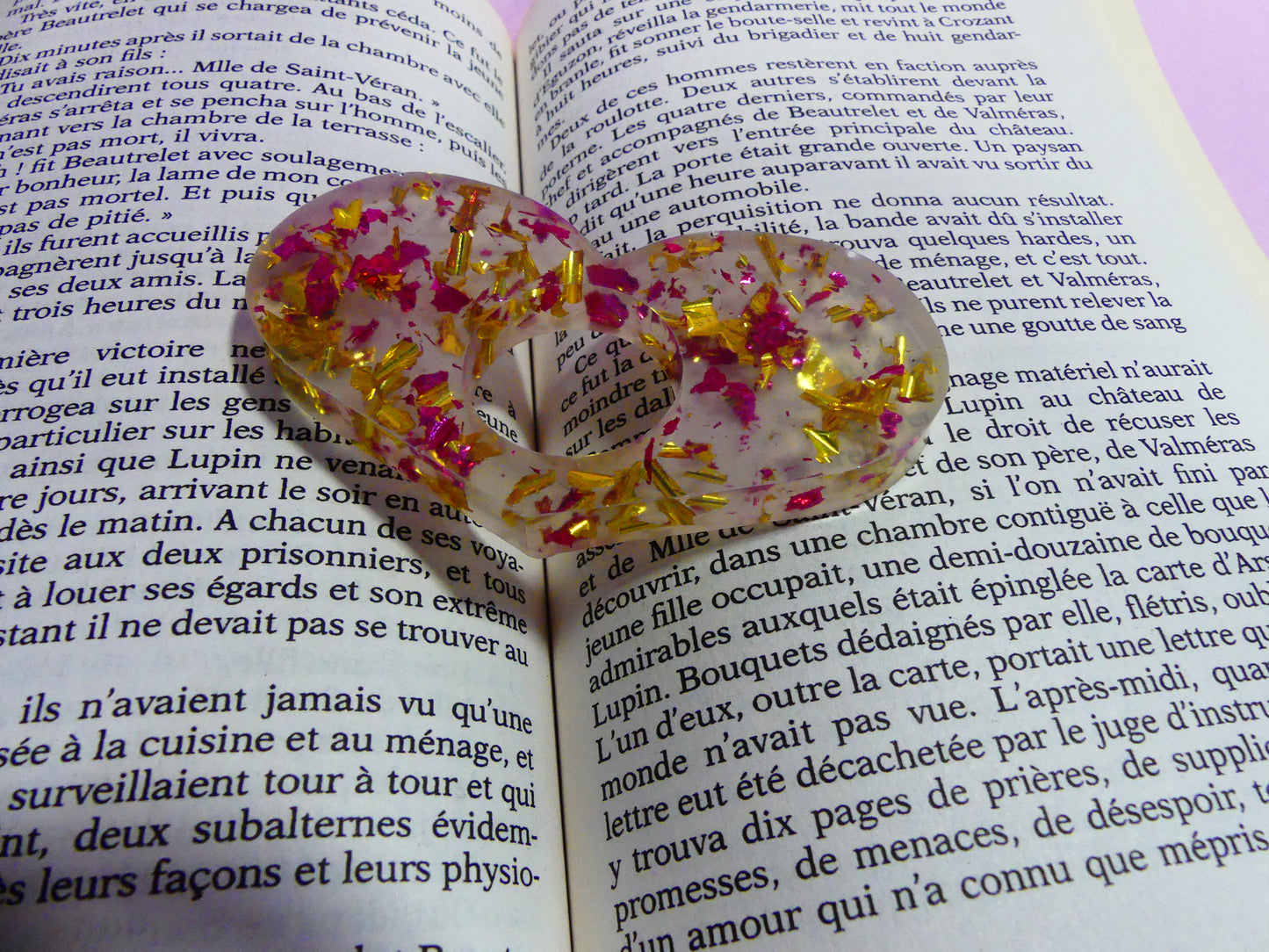 Bague de lecture V4 cœur transparent/rose/or