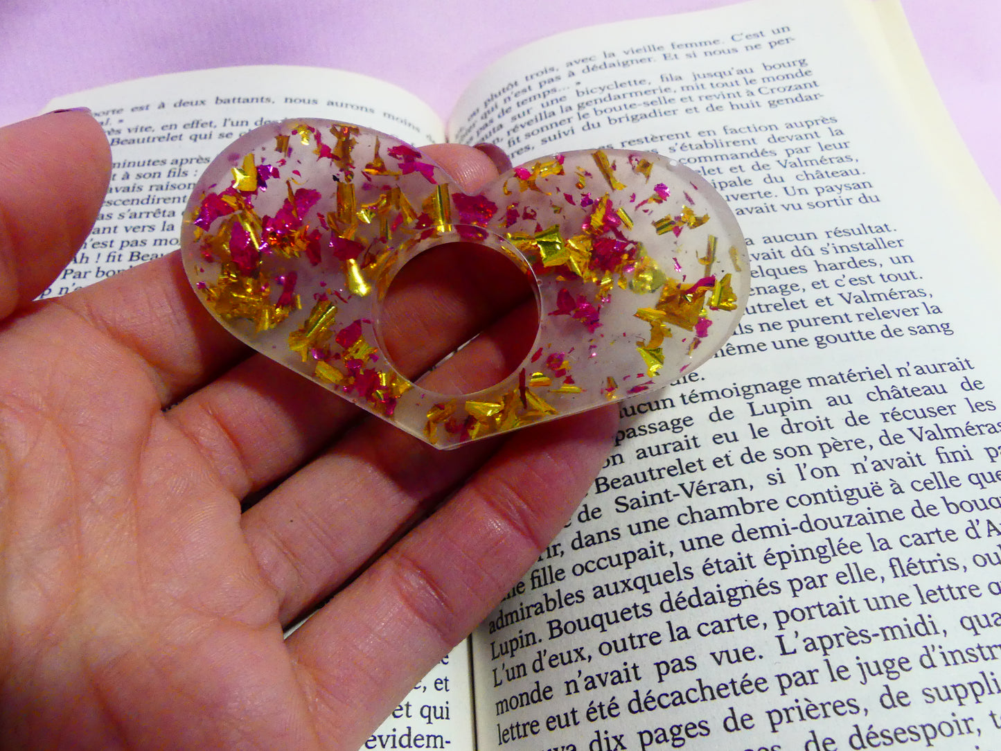 Bague de lecture V4 cœur transparent/rose/or