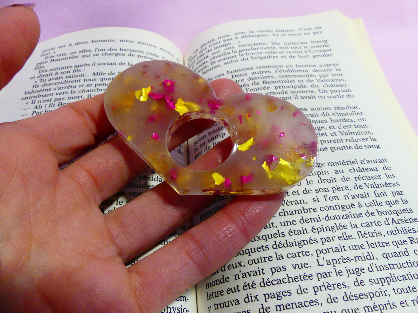 Bague de lecture V4 cœur transparent/rose/or