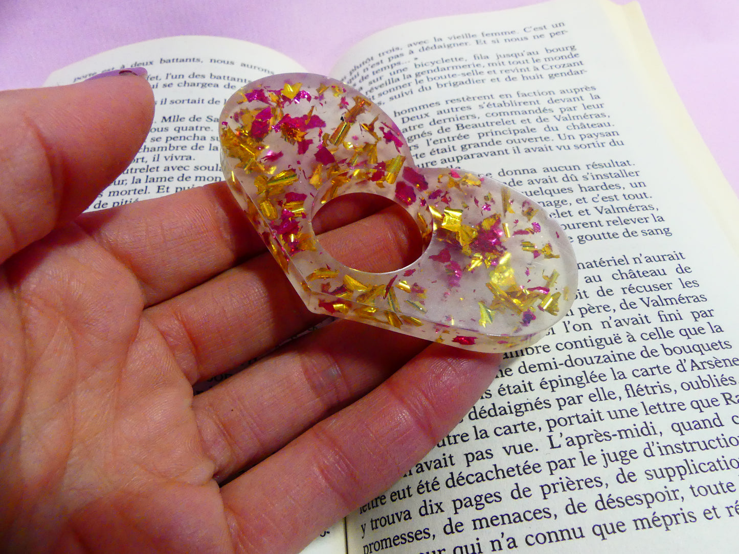 Bague de lecture V4 cœur transparent/rose/or