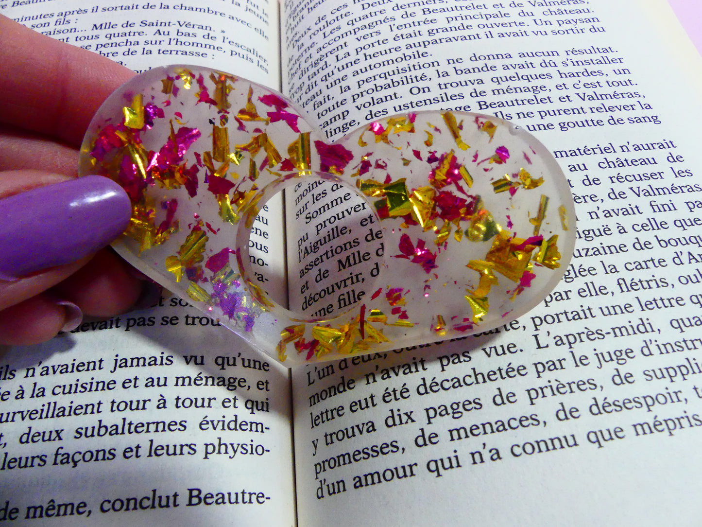 Bague de lecture V4 cœur transparent/rose/or