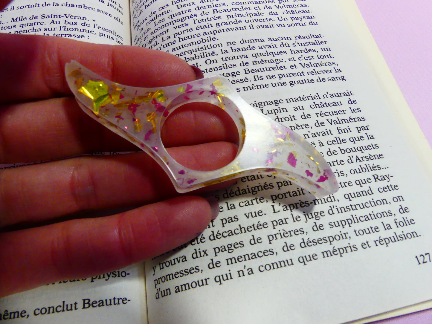 Bague de lecture V1  feuilles d'or dorée/rose