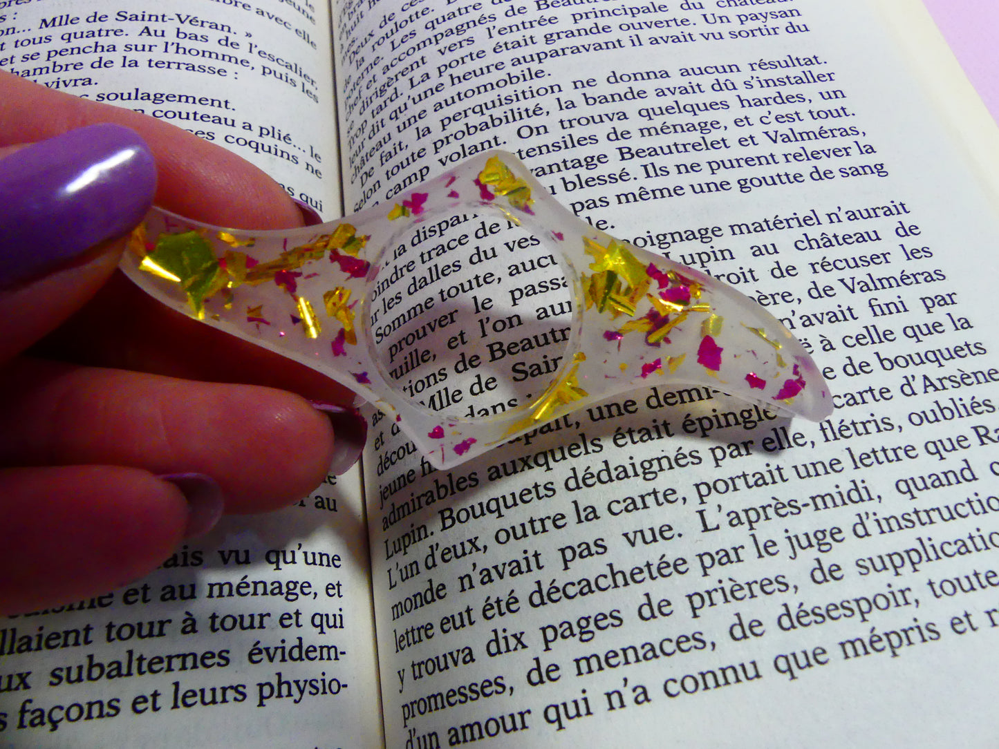 Bague de lecture V1  feuilles d'or dorée/rose